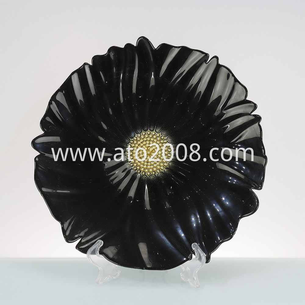 Black Flower Glass Plate Jpg